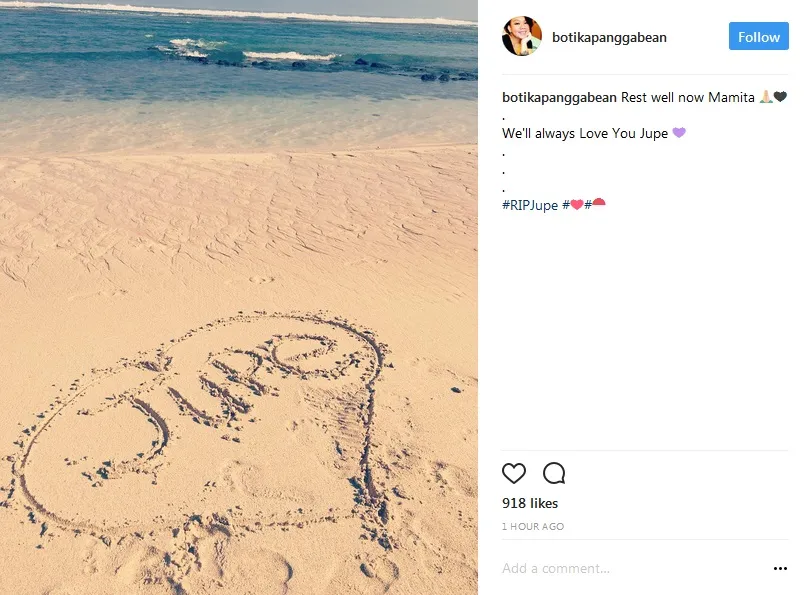 Tika Panggabean mengucapkan rasa bela sungkawa pada Julia Perez via Instagram © instagram.com/botikapanggabean