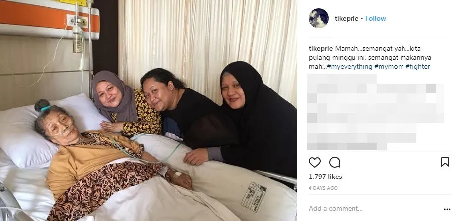Kondisi terakhir ibunda Tike Priatnakusumah sebelum meninggal dunia © instagram.com/tikeprie