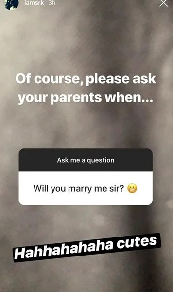 Jawaban Shahrukh pada pertanyaan Ayu ©instagram/ayutingting92