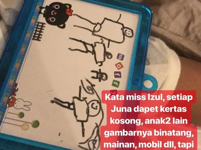 Salah satu hasil karya Arjuna tentang keluarganya. © Instagram/titi_kamall