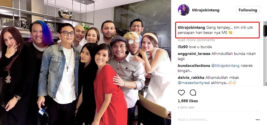 Titi dan persiapan 'Hari Besar ME' © Instagram/titirajobintang