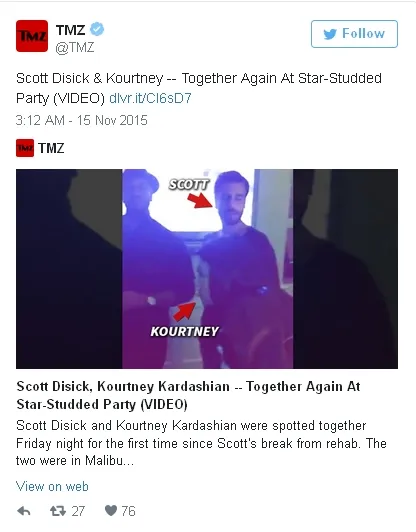 Kourtney dan Scott kedapatan bareng lagi © Twitter/TMZ