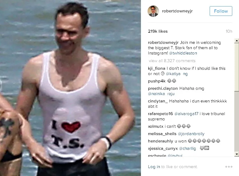 Tom Hiddleston © Instagram robertdowneyjr