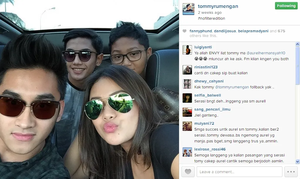 Penampilan kompak dan fashionable Aurel dan pacarnya. / Tommy Rumengan Official Instagram