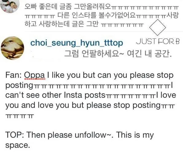 T.O.P kembali menanggapi komentar salah satu netizen di Instagram miliknya. ©credit as tagged
