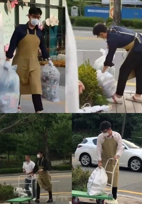 T.O.P Big Bang saat membersihkan sampah bagian dari tugas. © Kuki News via Nate