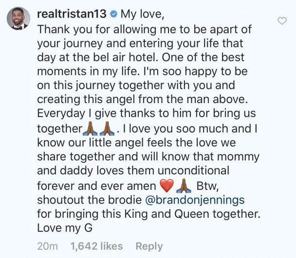 Komentar Tristan untuk Khloe, romantis! © instagram.com/khloekardashian