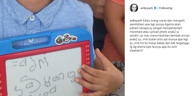 Arik mengunggah ini saat Tsania membeberkan masalah rumah tangganya ke publik. © Instagram/ariksyach