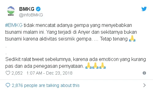 Tweet baru yang merupakan ralat dari sebelumnya © twitter.com/infoBMKG