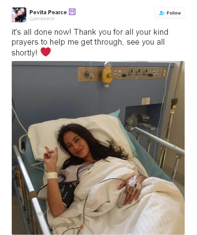 Ini kondisi Pevi pasca operasi pengangkatan payudara/©twitter.com/pevpearce