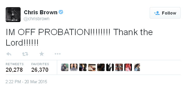 Bentuk syukur Chris Brown di akun Twitter pribadinya ©twitter.com/chrisbrown