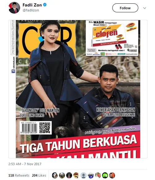 Sindiran lain Fadli untuk Jokowi © Twitter/Fadli Zon