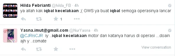 Fans khawatir soal Iqbal yang dikabarkan alami kecelakaan motor/©twitter.com