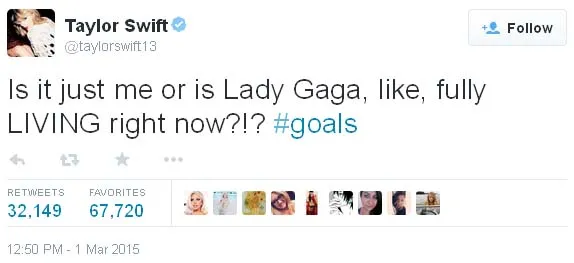 Ini dia tweet yang bikin Lady Gaga harus memberikan nasihatnya pada Taylor Swift ©twitter.com/taylorswift13