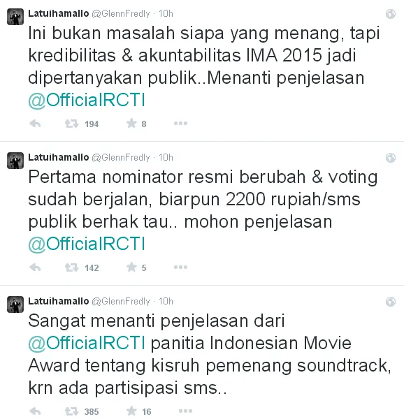 Glenn meminta klarifikasi pihak terkait atas kekisruhan IMA 2015/©twitter.com/@GlennFredly