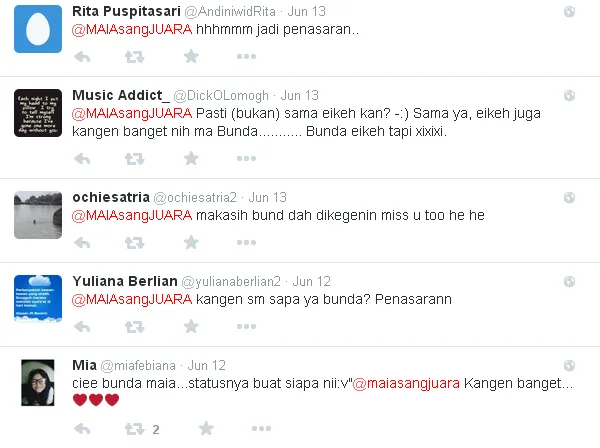 Fans pun penasaran siapa yang sedang dikangenin bunda Maia/©twitter.com/maiasangjuara
