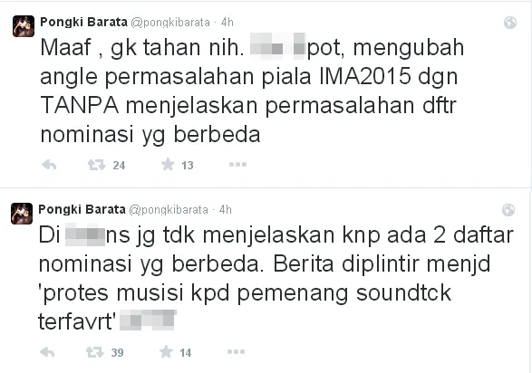 Tweet Pongki yang geram dengan angle pemberitaan media yang menyudutkan dirinya/©twitter.com/pongkibarata