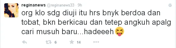 Regina ingatkan Farhat agar tak takabur/©twitter.com/reginanews33