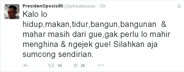 Tweet pedas Farhat sindir Regina/©twitter.com/presidenoposisiRI