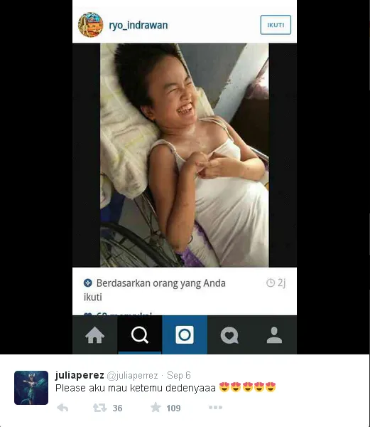 Jupe langsung merespon begitu Nurina ingin bertemu dengannya/©twitter/juliaperrez