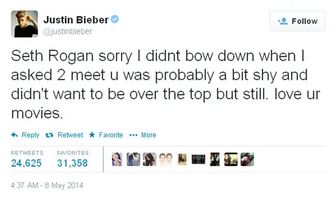 Tanggapan Justin Bieber soal Seth Rogen @ twitter.com/justinbieber