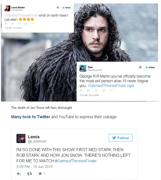 Jon Snow mati, para penggemar banyak yang tak terima/©telegraph.co.uk