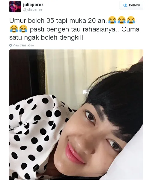 Rahasia cantik Jupe cuma satu, lho/©twitter.com/juliaperrez
