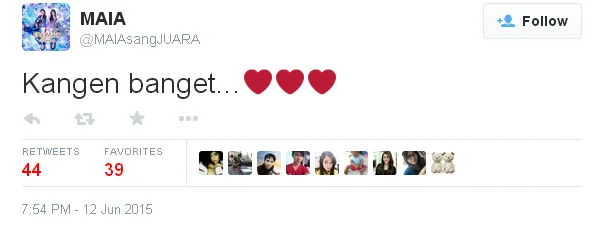 Kangen Bunda Maia buat siapa, ya?/©twitter.com/maiasangjuara