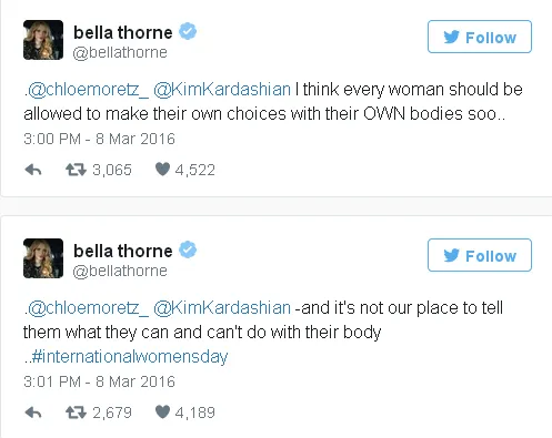 Tweet dukungan Bella Thorne/©twitter.com/BellaThorne