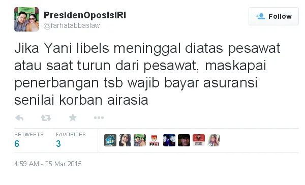 Tweet Farhat Abbas soal wafatnya Yanni Libels/©twitter.com/PresidenOposisiRI