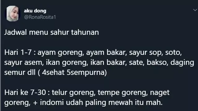 Rekomendasi menu sahur (credit: twitter.com/ronarosita1)