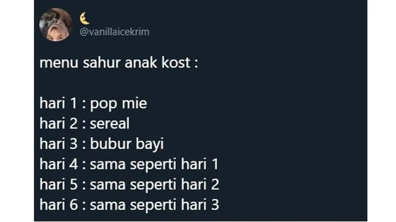 Rekomendasi menu sahur (credit: twitter.com/vanillaicekrim)
