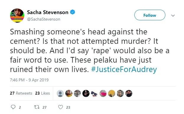 Sacha turut angkat bicara. (credit: Twitter/@SachaStevenson)