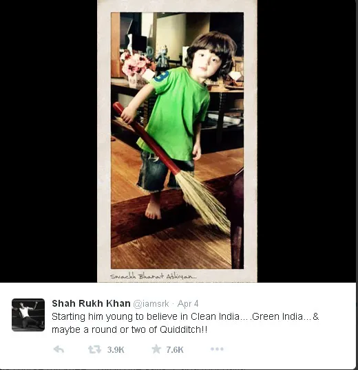 Ini dia tingkah lucu AbRam Khan saat memegang sapu disertai caption lucu dari sang ayah, Shahrukh Khan @twitter.com/iamsrk