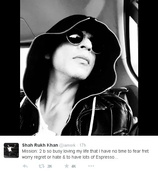 Kicauan Shahrukh Khan di akun Twitternya yang memotivasi @twitter.com/iamsrk
