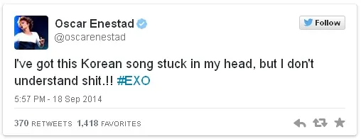 Update Oscar Esnestad tentang EXO © twitter.com/oscarenestad