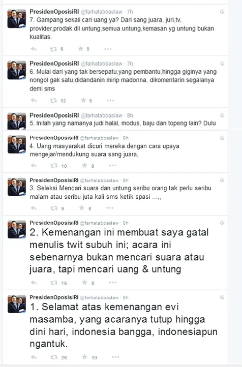 Kicauan sang Presiden Oposisi RI @twitter.com - farhatabbaslaw
