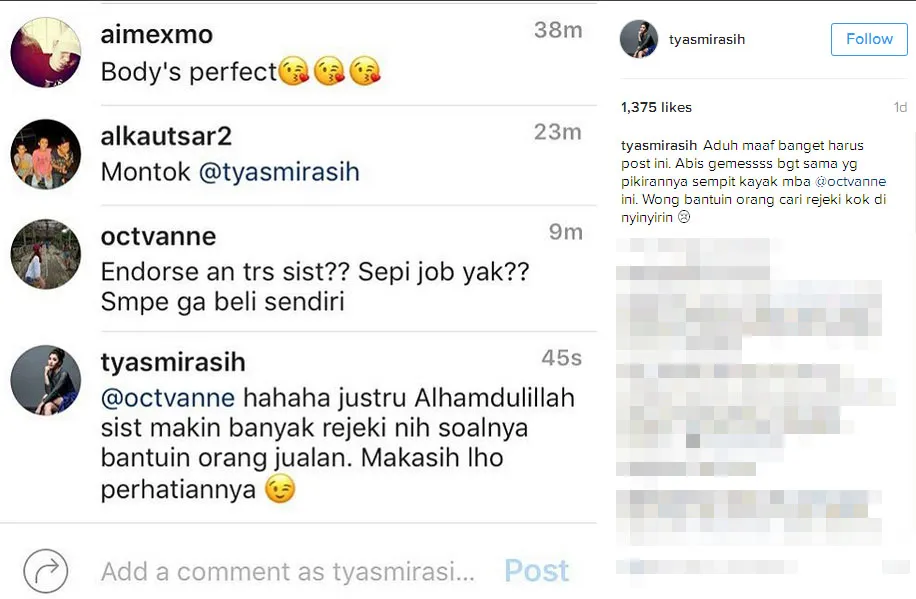 Tyas Mirasih balas komentar pedas haters © Instagram.com/tyasmirasih