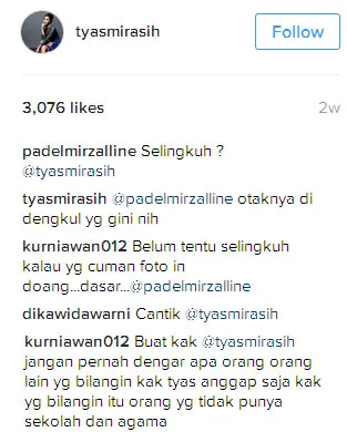 Tyas Mirasih marah gara-gara komentar netizen © Instagram.com/tyasmirasih