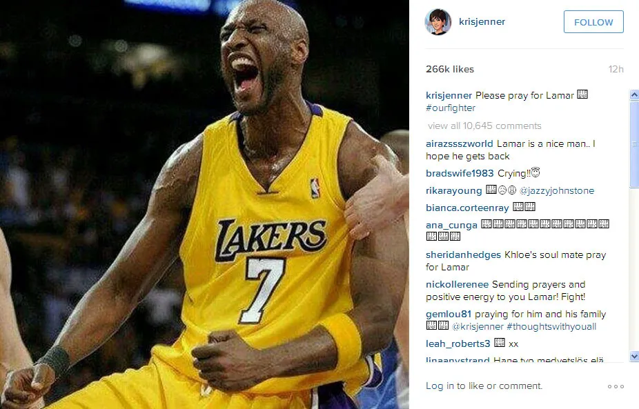 Kris Jenner bari dukungan pada Lamar Odom © Instagram/krisjenner