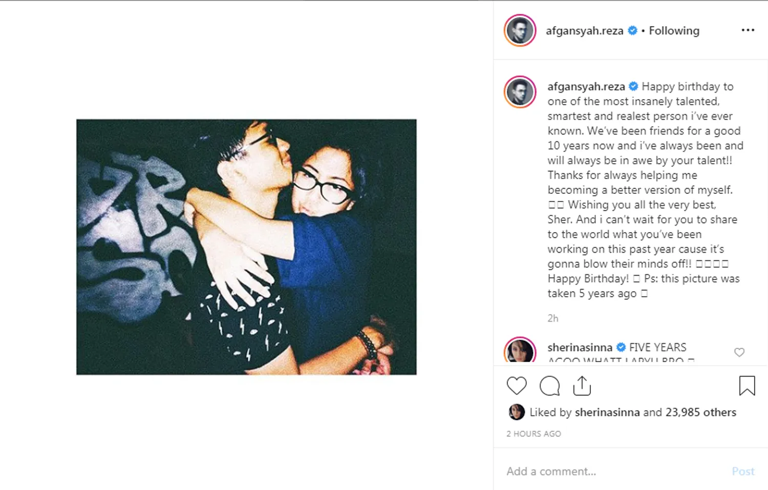 Ucapan ulang tahun Afgan untuk Sherina credit: instagram.com/Afgansyah.reza