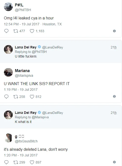 Lana Del Rey lontarkan umpatan di social media pada fans yang telah mengunduh albumnya yang bocor di internet © Billboard/Twitter.com