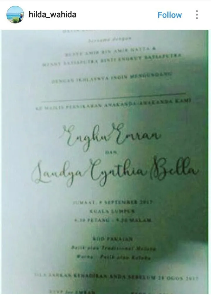 Undangan Bella dan Engku Emran © instagram.com/hilda_wahida