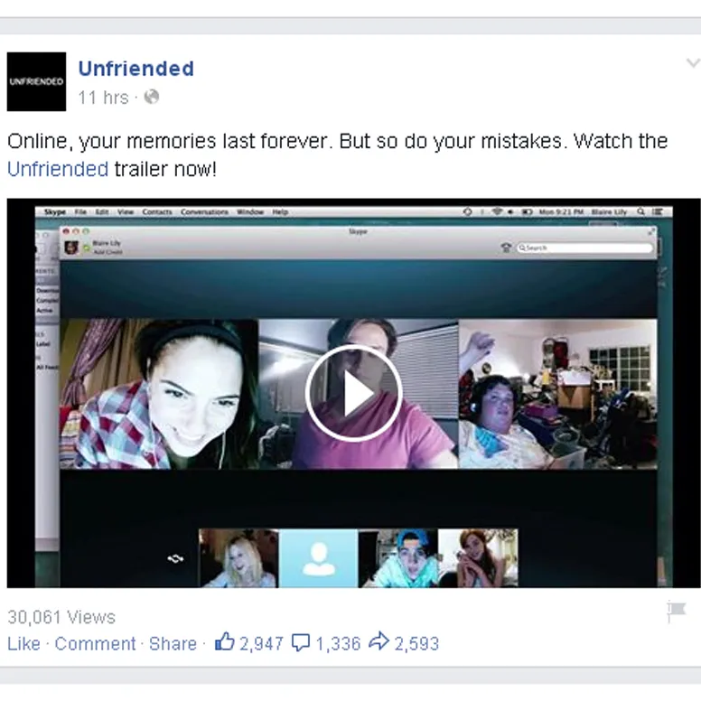 Cuplikan trailer 'UNFRIENDED'/ © facebook.com/unfriendedmovie