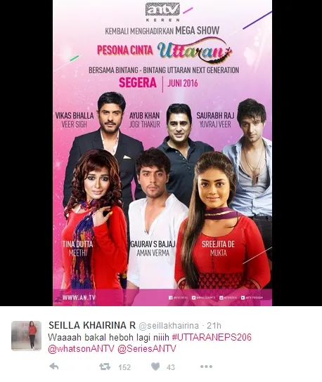 Bintang 'Uttaran' bakal ke Indonesia lagi ©twitter/sheillakhairina