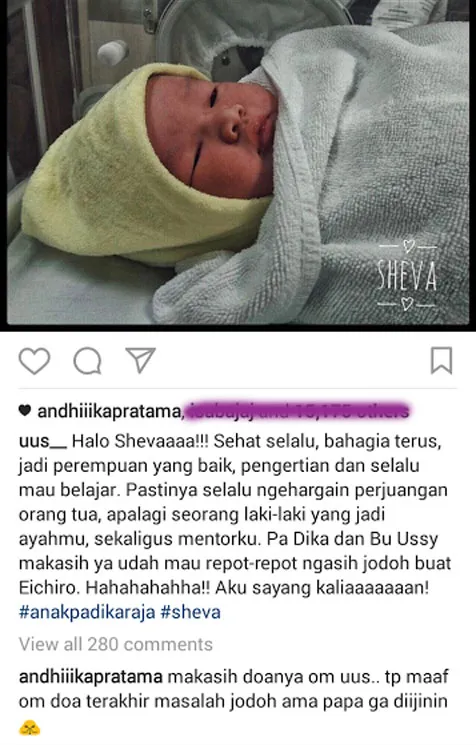 Uus berharap Sheva putri keempat Andhika Pratama dan Ussy jadi jodoh untuk putranya. ©Instagram/uus__