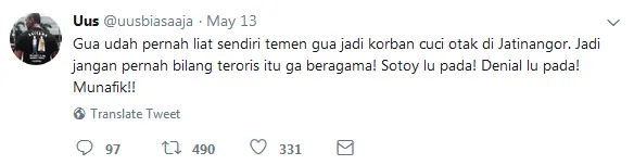 Uus sebut beberapa orang itu munafik / Credit: Twitter - uusbiasaaja