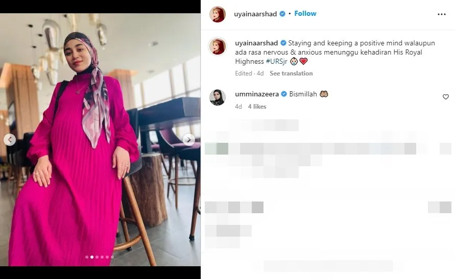 Uyaina Arshad melahirkan anak pertama. (credit:instagram.com/uyainaarshad)