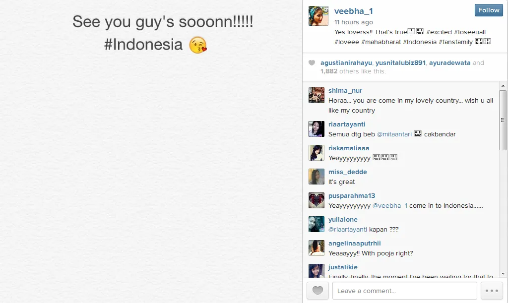Vibha tak sabar jumpa fans di Indonesia. @instagram.com/veebha_1