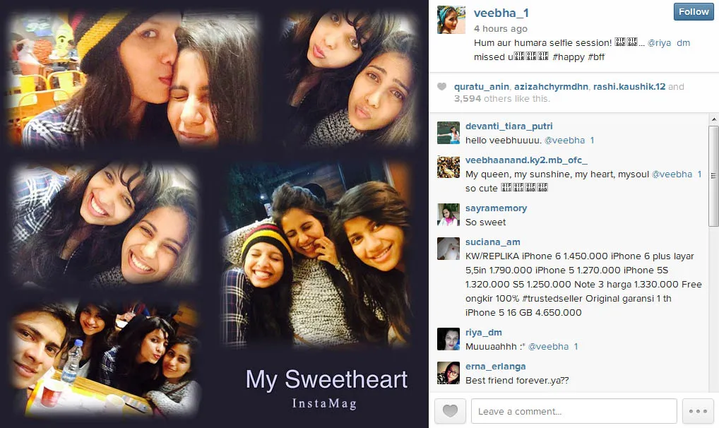 Ciuman mesra dari Riya buat Vibha. @instagram vibha anand